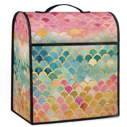 Coffee Maker Cover Mermaid Scales Kitchen Appliance Covers Small Appliance Covers Blender Cover Juicer Cover Dust Covers for Kitchen Appliances with Top Handle and Pockets,Washable,B410
