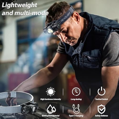 Image of Rechargeable Headlamp 6PCS, Super Bright LED Headlamp with 4 Modes, 180 Adjustable Beam Angle, Head Lights for Forehead, Hard Hat Headlight, IPX4 Waterproof, Ideal for Camping, Hiking, Fishing