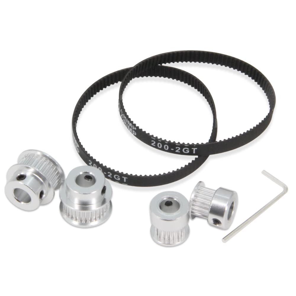 2PCS Set GT2 Synchronous Wheel 20&30 Teeth 8mm Bore Aluminum Timing Pulleys with 2PCS Length 200mm Width 6mm Belt (20-30T-8B-6)