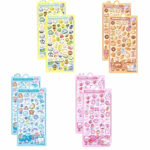 Lyyxjsltd ぷくぷくシール 可愛いシール 【8種類セット】立体 ごほうび 丸っこくて可愛い 空気入り ごほうび DIY用 キラキラな 女の子 デコ 手帳用 貼り付け可能 手芸用品 贈り物 携帯電話飾り用 水筒 アルバム