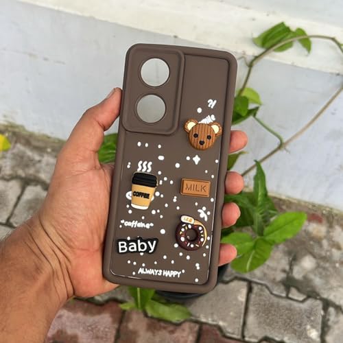 Image of Outlouders Back Cover for Oppo Reno 8T | 3D Cartoon Bear Cute Fun Silicone Full Body Protection Bumper Case (Brown)