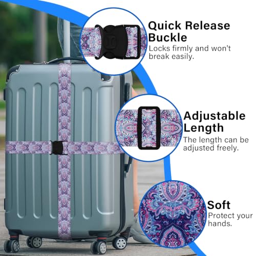 Image of Luggage Straps for Suitcases, Travel Adjustable Belt with Quick Release Buckle, Heavy Duty Nylon Bag Packing Strap, Unique Bright Identifiers Business Travel Accessories (2 Pack) - Purple Print