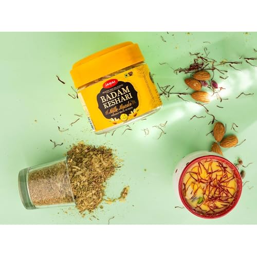 Image of JAWAI Badam Keshari Milk Masala (100 gms) | Masala Milk |Dryfruits based Healthy & Nutritious Drink Mix | Pishori Pistachio | Californian Almonds | Kashmiri Saffron | (Badam Keshari Milk Masala)
