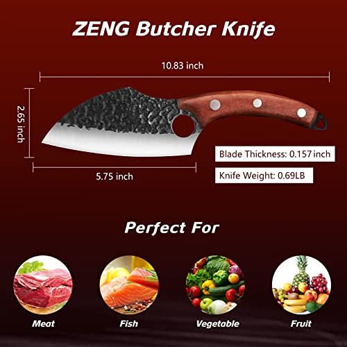 Zeng Meat Cleaver Knife Butcher Knife Hand Forged Chef Boning Knife Caveman Knife Viking Knife Full Tang Stainless Steel Fillet Knives Vegetable Kitchen Meat Cutting Knife For Camping Bbq Outdoor Home #TOP1