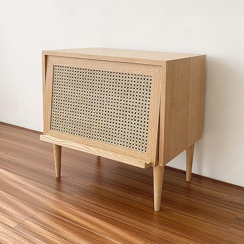 KCCRHIN Mesita De Noche Rústica De Madera Maciza, Mesita Auxiliar con Almacenamiento, Pequeño Mueble De Almacenamiento con Puertas Abatibles, Velador para Salón O Dormitorio
