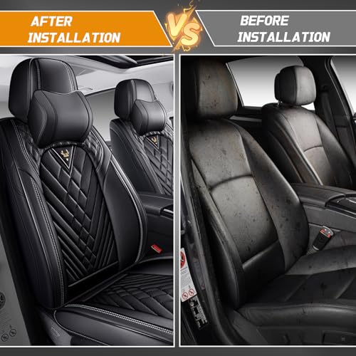 Image of Fit for Toyota RAV4 Seat Covers Full Set 2008-2026 | Nappa Leather Seat Covers for RAV4 Full Set, Airbag Compatible, Full Coverage Seat Protectors, Easy Install(Black)