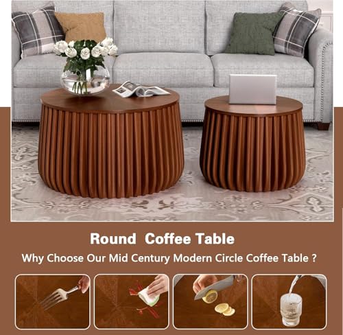 Table basse ronde cannelée gain de place : ensemble de 2 tables avec coffre - 7