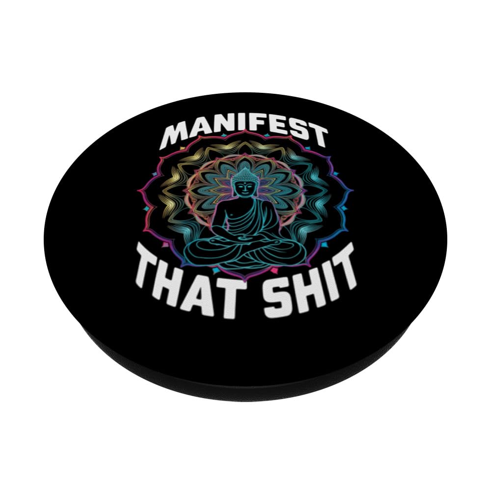 Manifest That Law Of Attraction Spiritual Funny Yoga Zen PopSockets Swappable PopGrip, Black - Image 2