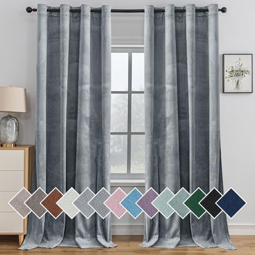 Ystyle Rideau Occultant Velours - Lot De 2, 140x245cm, Rideaux Salon - Rideau Thermique Isolant Anti Chaud Intérieurs, Anti Bruit, Moderne, Gris Argenté