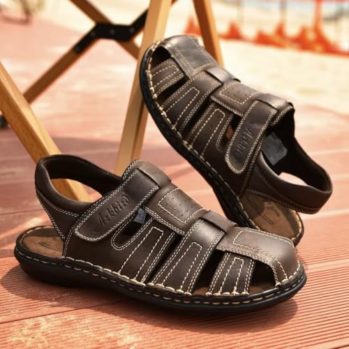 Image of Arkbird Men's Sandals, Closed Toe Leather Fisherman Outdoor Hiking Sport Shoes Summer