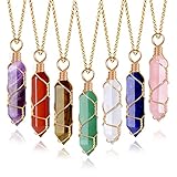 VIBILIA 7Pcs Healing Crystal Necklaces Wire Wrapped Chakra Stone Point Pendant Necklaces Hexagonal Reiki Spiritual Quartz Gemstone Stone Jewelry Set for Women Men