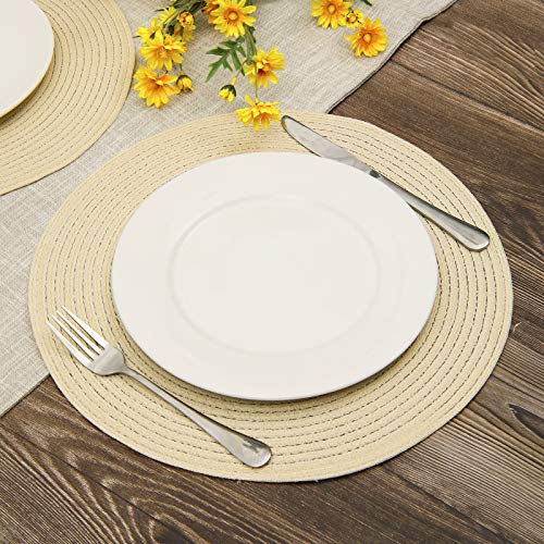 Image of SHACOS Round Braided Placemats Set of 6 Round Table Place Mats for Dining Tables 15 inch (Cream, 6)