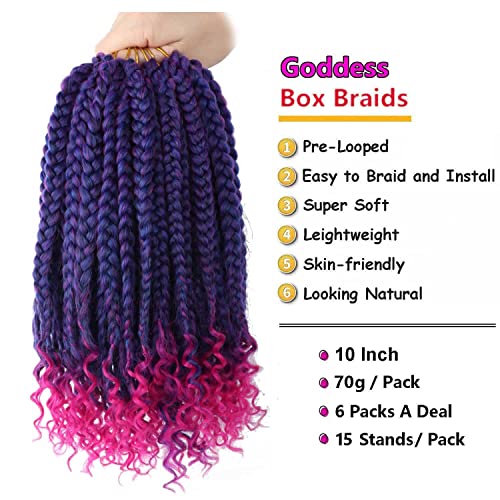 6 Packs Crochet Box Braids Curly Ends 10 Inch Crochet Hair For Kids Bohemian Bob Box Braids Crochet Hair For Black Women (10 Inch, T1B/Purple/Pink) #TOP1