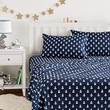 Amazon Basics Kid's Soft Easy-Wash Lightweight Microfiber 4 Piece Sheet Set, Full, White Anchors, Solid