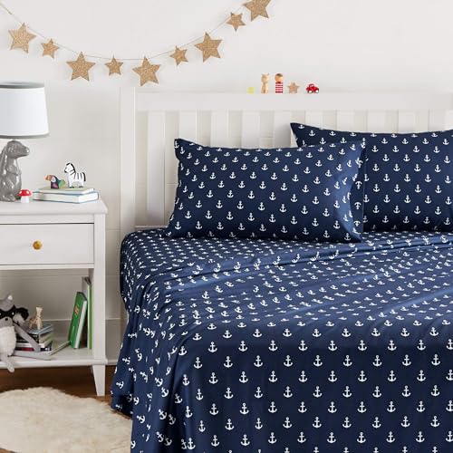 Amazon Basics Kids Soft Breathable Easy-Wash Microfiber 4-Piece Sheet Set Full White Anchors