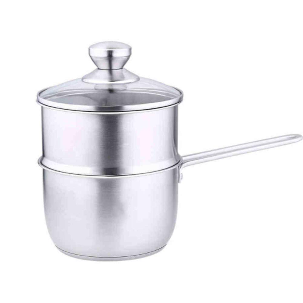 WJJ Stainless Steel Milk Pot, Milk pan with Glass Lid 1.5 liters Milk Pot, 2 Tier Double Boiler Steamer for Steamed Dumplings