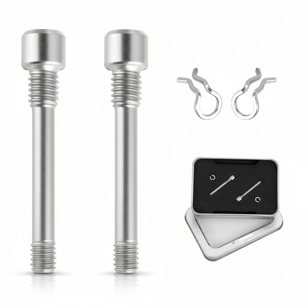 Yuiturt 2pcs M4 Bike Disc Brake Caliper Bolts Disc Brake Caliper Bolt Titanium Alloy Pin with Circlips Replacement Pin Set for Shimano Hydraulic Disc Brakes, Y8J798060(Silver)