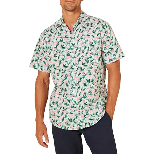 Amazon Essentials Men's Regular-Fit Short Sleeve Collared Button Down Shirt, Flamingo, X-Small