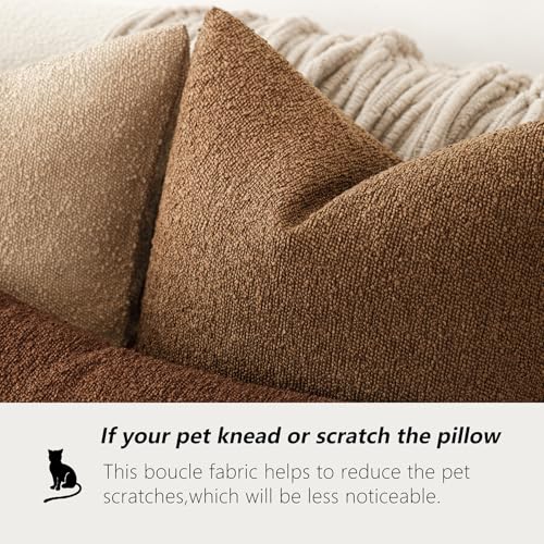 Image of Foindtower Pack of 2 Textured Boucle Throw Pillow Covers Accent Solid Decorative Lumbar Pillow Cases Cozy Couch Cushion Case for Chair Sofa Bedroom Living Room Home Decor 12x20 Inch Hazel Brown