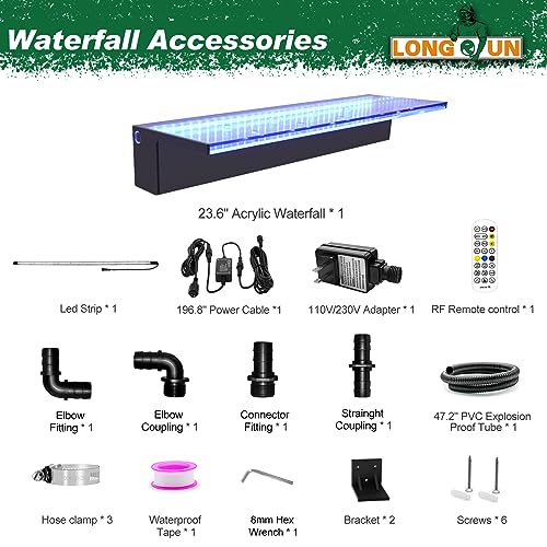 LONGRUN Waterfall Spillway, APP Control Multi-Color LED Light Outdoor Pool Fountain, Acrylic Water Spillway Koi Pond Waterfalls Fountains Kit for Garden Patio Swimming Pool Decoration-23.6" by Longrun - Image 2