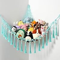 Teddy Macrame Boho Hammock for Stuffed Animals - Plush Toy Storage Net With Light - Corner Hanging Holder for Kids Room