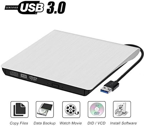External CD Drive, Sibon USB 3.0 CD/DVD-RW Drive, Slim High Speed CD Player Burner for MacBook Air Pro/Air/iMac and Laptop Desktops Support Windows/Vista/7/8.1/10, Mac OSX (White)