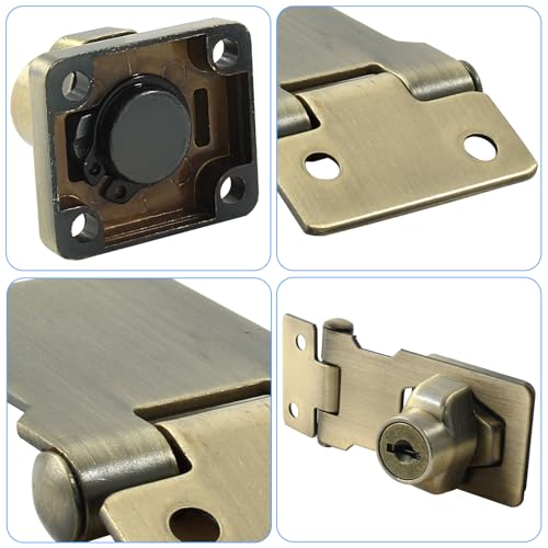Image of Bivethoi 2Pcs Keyed Hasp Locks 2.5 Inch Twist Knob Keyed Locking Hasp, Stainless Steel Hasp Latches Keyed Different for Small Doors, Cabinets (Antique Bronze)