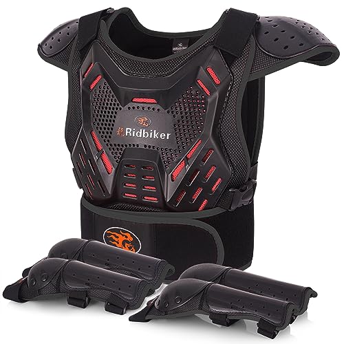 Image of Kids Dirt Bike Gear Motorcycle Armor, Kids Chest Protector Motocross Motorcycle Protective Gear Body Armor Vest Knee Guards and Elbow Full Body Protection Set for Cycling Skateboard MTB ATV (Black)