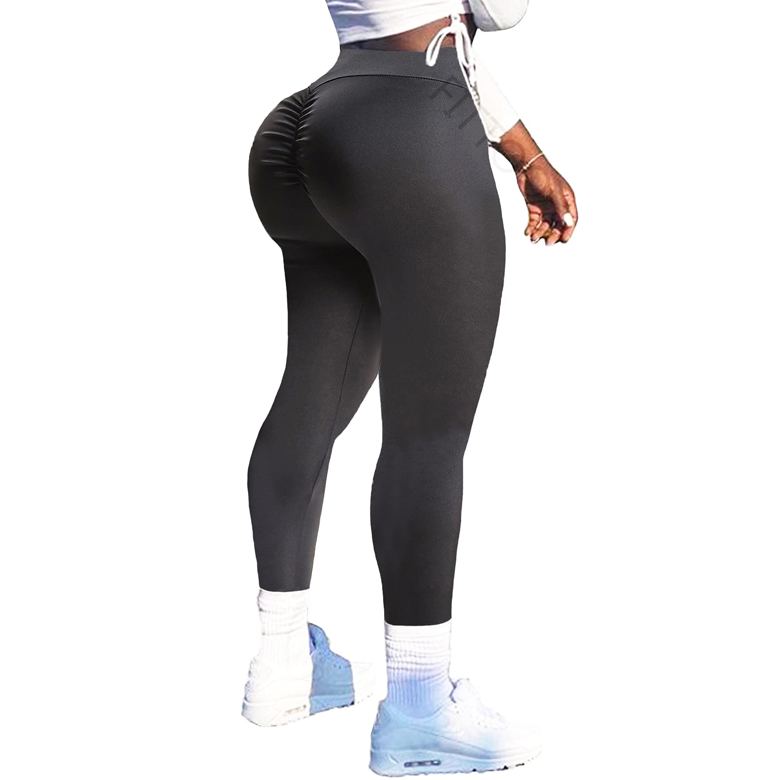 Women's High Waisted Bottom Scrunch Leggings Ruched Yoga Pants Push up Butt  Lift Trousers Workout Tights