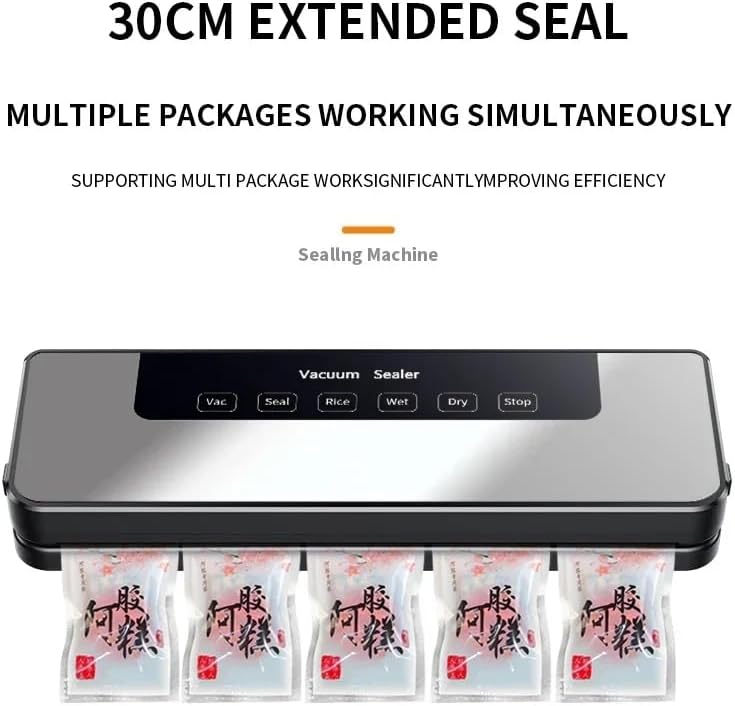 Miniatura 7 de Máquina selladora al vacío, ahorro de vacío de alimentos con potencia de succión de 80 KPa con 25 bolsas, sellador al vacío automático para