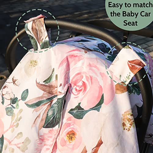Image of DILIMI Car Seat Covers for Babies, Peekaboo Opening Infant Car Seat Canopy for Baby Boys Girls, 2 in 1 Mom Nursing Breastfeeding Covers, Minky Warm Carseat Canopy for Newborn, Pink Flower