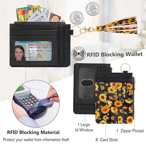 Image of KNGITRYI Small Wristlet Wallets for Women RFID Credit Card Holder Wallet Keychain Wristlet Wallet Credit Card Wallets for Women (Sunflower)