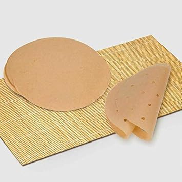 ELECTROPRIME 100pcs Unbleached Air Fryer Liners,22.8cm Bamboo Steamer Liners,Silicone oi L9X6