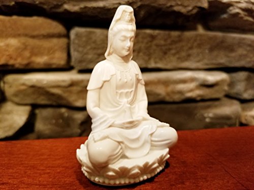 Estatua Guan Yin pequeña acabado mármol blanco miniatura 4
