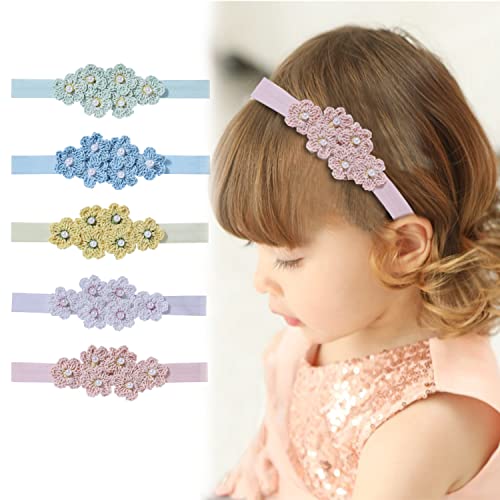 Image of Prapti Handicrafts Crochet Flower Headband For Newborn Baby Girls Infants Toddlers Photo Shoot Birthday Gift 0 to 1 year (Pack of 1 (yellow)