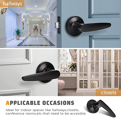 Knobwell 10 Pack Black Passage Door Lever Door Handle Non-Locking Lever Set For Hallway Door Or Closet With A Matte Black Finish, Reversible For Right Or Left Side (No Lock) #TOP2