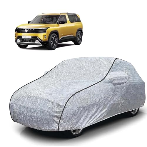 Image of Sulfar 100% Waterproof Car Body Cover Compatible with Mirror for Tata Sierra (Triple Stitched, Full Bottom Elastic, Magic Silver with Black Piping)