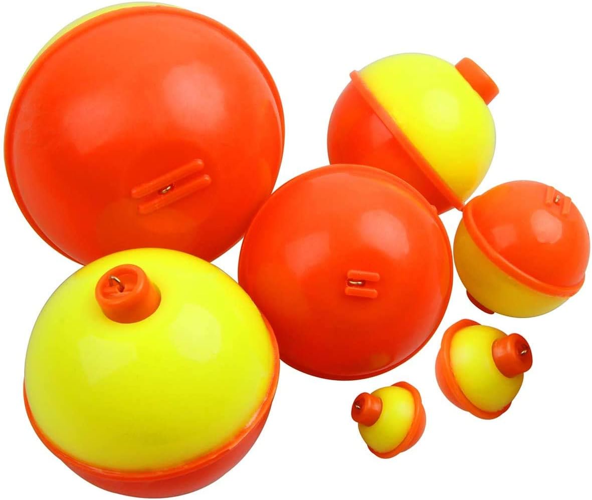 SILANON Fishing Bobbers Set,25-50pcs Snap-on Fishing Floats Bobbers Push Button Round Buoy Floats Bobber for Fishing Tackle Accessories Orange/Yellow