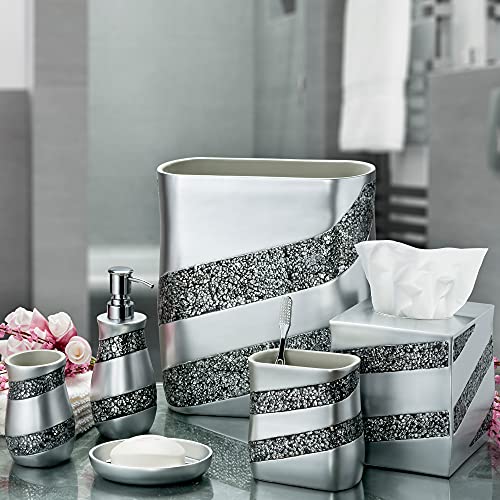 Creative Scents Silver Mosaic Bathroom Trash Can 2.11 Gal / 8L - Decorative Waste Basket for Bathroom - Durable Slim Small Garbage Can for Bathroom, Powder Room, Bedroom or Living Room Decor by Creative Scents - Used condition - Image 5
