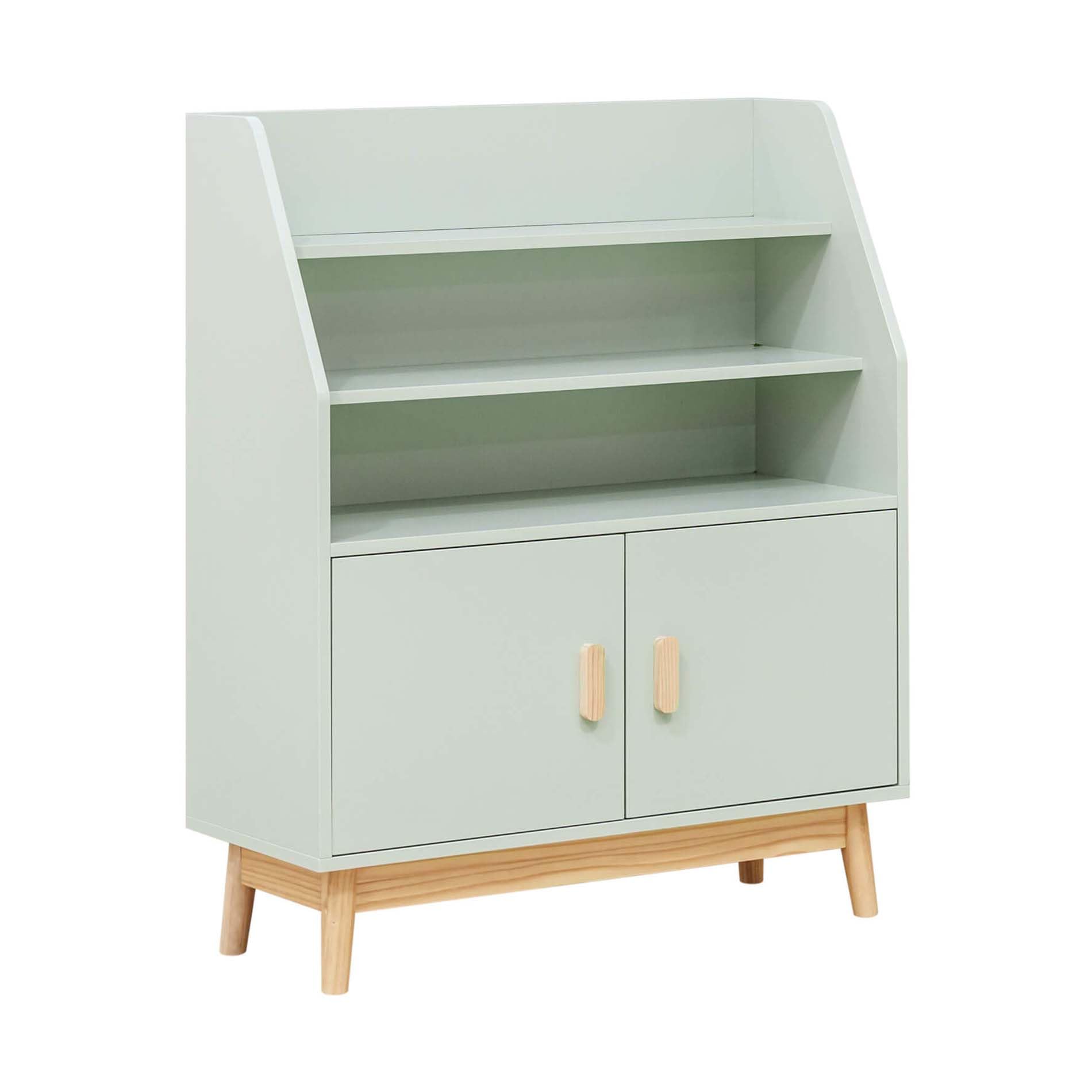 Rebecca Mobili Scaffale per Bambini, Libreria Montessoriana, Verde Acqua Marrone, MDF Pino, con 3 Ripiani e 1 Vano, Stile Scandinavo - Misure HxLxP: 100 x 80 x 33 cm - Art. RE7132