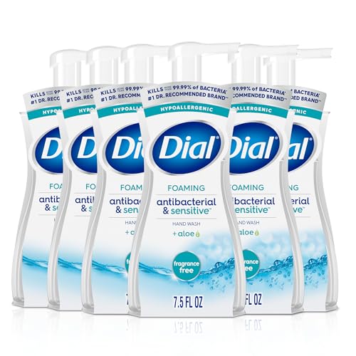 Dial Antibacterial Foaming Hand Soap, Fragrance Free, 7.5 fl oz (Pack of 6)