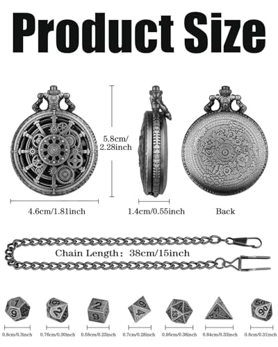 Image of 8 PCS Dice Set, Dice Set for Tabletop RPG+Gear Pocket Watch Case, Polyhedral Dice for Dragons Game, for Ktv Card Games, Magic The Gathering, Role Playing Games
