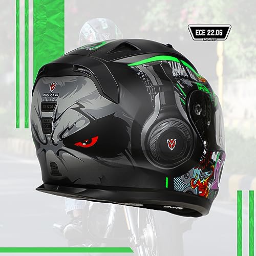 Image of Ignyte IGN-7 Bug ECE 22.06 /ISI /DOT Certified Full Face Graphic Helmet with Outer Anti-Fog Clear Visor and Inner Smoke Sun Shield