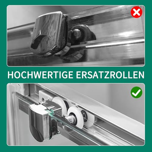 8 Stück Duschtürrollen, Ø 23mm Laufrollen für Schiebetüren, Ersatzrollen für Duschkabinen & Duschtüren aus Glas, Robuste Rollen für Schiebetür Badezimmer, Leise & Rostfrei, Duschkabinen Ersatzteile