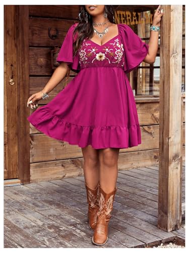 Image of BEAUDRM Women's Plus Size Western Cowgirl Dress Floral Boho Country Flowy Causal Spring Mini Dress Summer Vacation Outfits