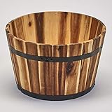 Worth Imports Wood Barrel Planter with Handles, Natural Oil 22' x 22' x 15'