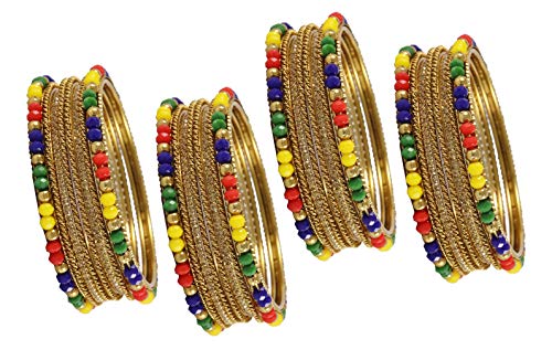 Image of NMII Metal with Zircon Gemstone, Pearls and Beads Studded Glossy Finished Bangle Set For Women and Girls