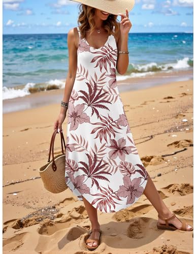 Image of Zeagoo Women's Casual Sundress Summer Maxi Sleeveless V Neck Split Boho Beach Dress Travel Vacation Dress with Pockets