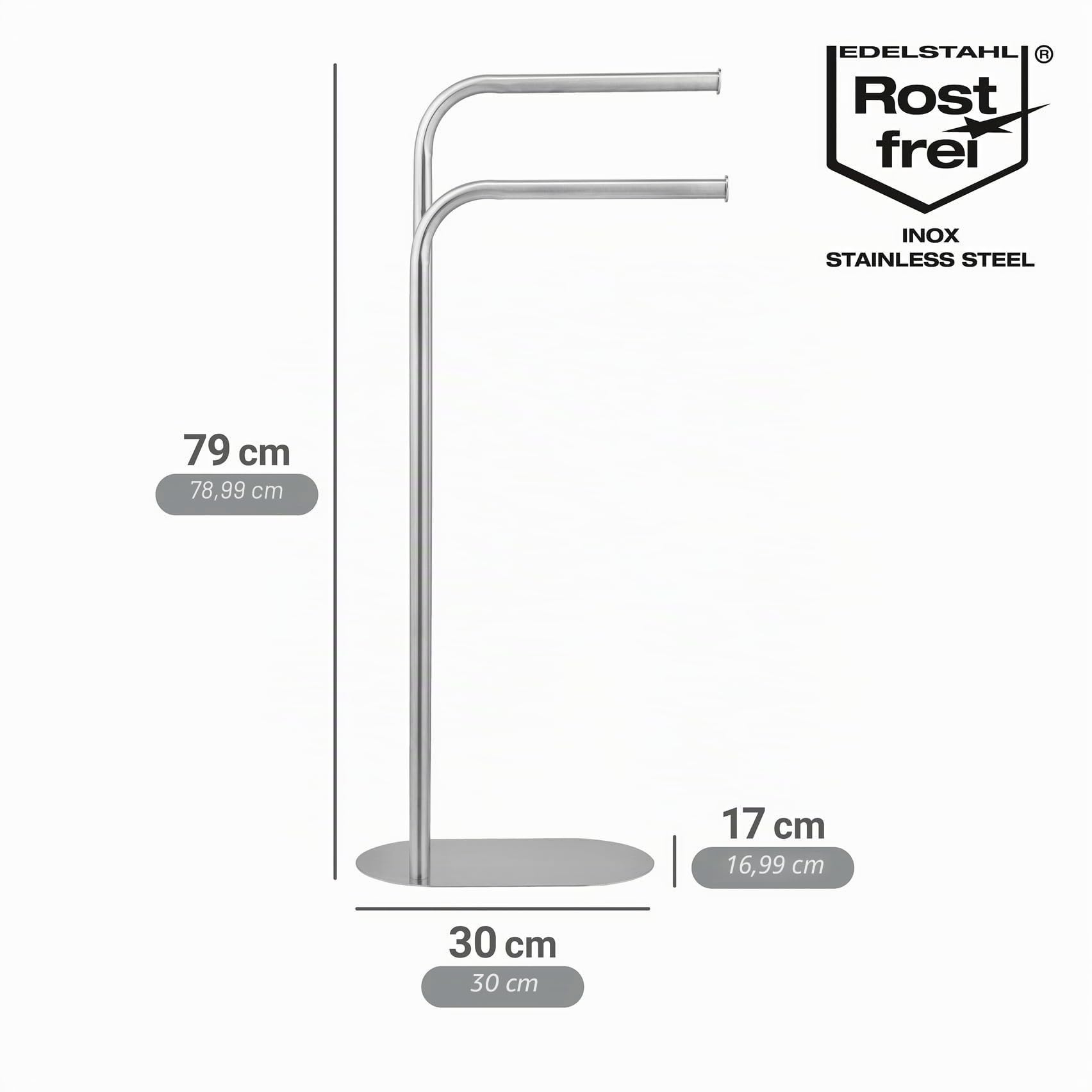 Wenko Portasciugamani MOD. Levante autoportante Design Moderno in Acciaio Inox salvaspazio Metallo Satinato per Bagno 30 x 79 x 17 cm Argento Opaco