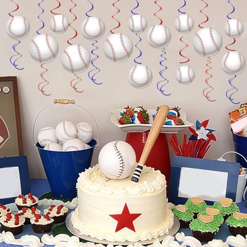 Image of 54Pcs Baseball Hanging Swirls Party Decorations Baseball Theme Birthday Party Decorations Supplies Sports Ball Cutouts Hanging Swirl Ceiling Streamers for Kids Girls Boys